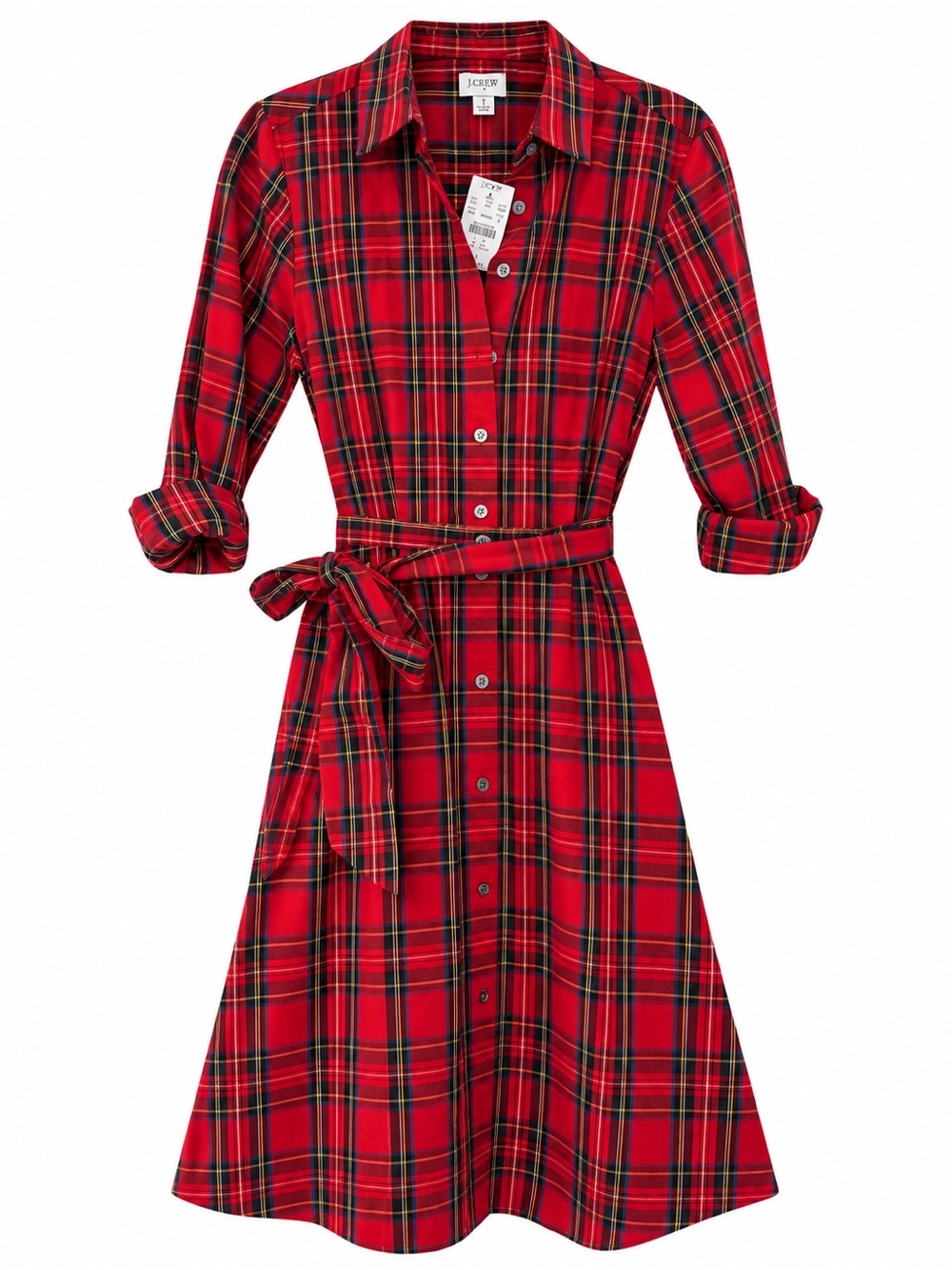 J.Crew Red Tartan Plaid Belted Shirtdress Size 2 NWT